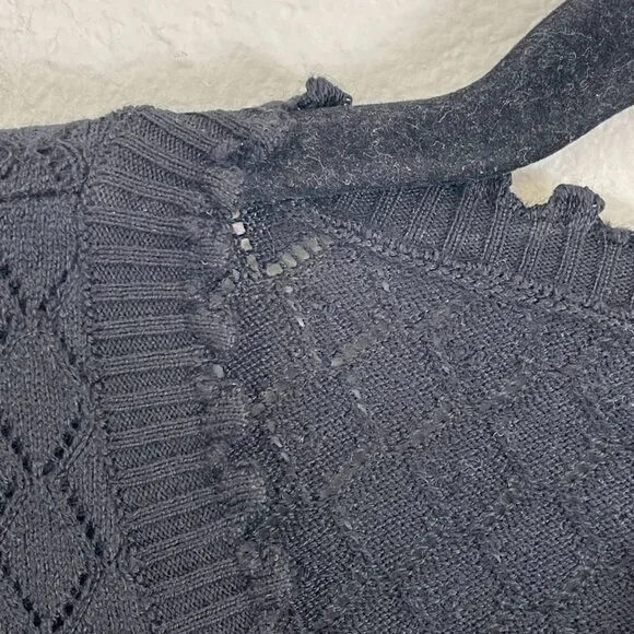 NEW By Anthropologie Womens XL Black Puff Sleeve Pointelle Knit Cardigan Sweater - Picture 11 of 13